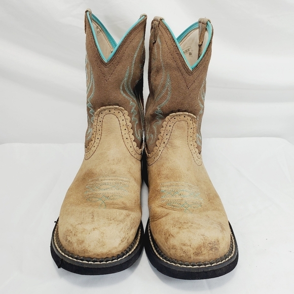 Ariat Women’s Fatbaby Heritage Cowboy Western PullOn Boots Brown/Teal Tan 10b - Picture 3 of 12